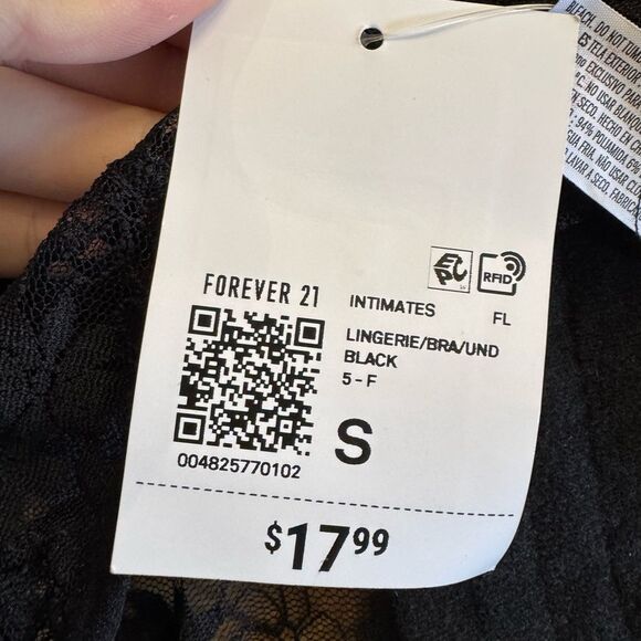 NWT Forever 21 Floral Lace Long Sleeve Cropped Lingerie V Neck Top Size Small - Picture 5 of 5